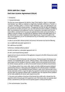 ZEISS Add-Ons / Apps End User License Agreement (EULA)的预览图像