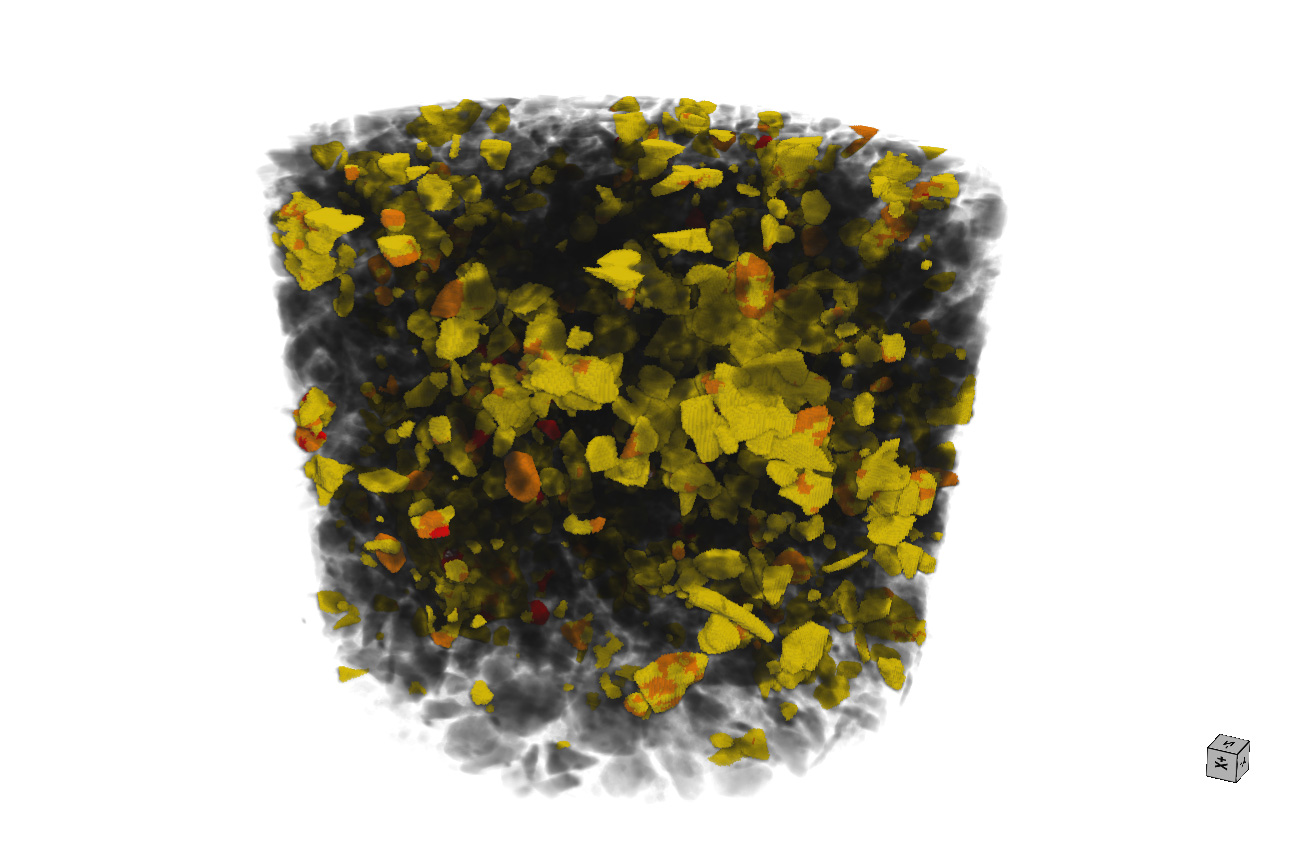 铜镍矿石：使用DeepRecon Pro进行4分钟FAST模式扫描，使用Mineralogic 3D进行人工智能辅助的自动矿物学分析，直接从XRM数据中进行颗粒度分析和矿物鉴定，以实现工艺矿物学分析、解离和锁定。